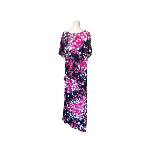 Lane Bryant Dark Floral Maxi Dress Size 18/20 Asymmetrical Hem Short Sleeve - Picture 5 of 10